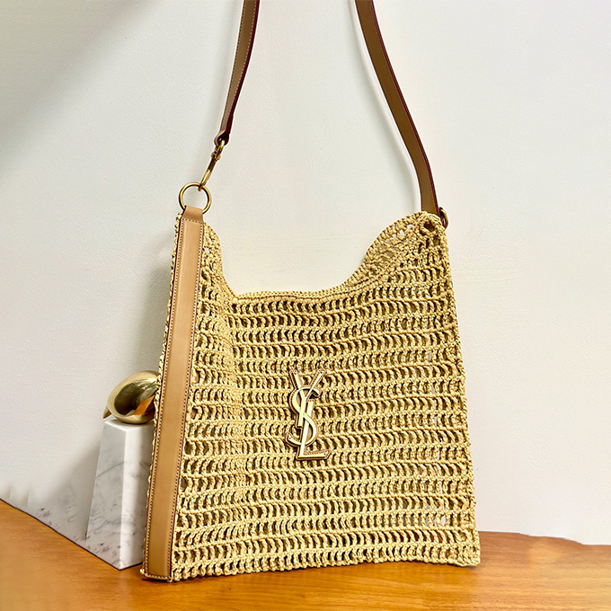 ysl oxalis raffia crochet mesh shoulder bag